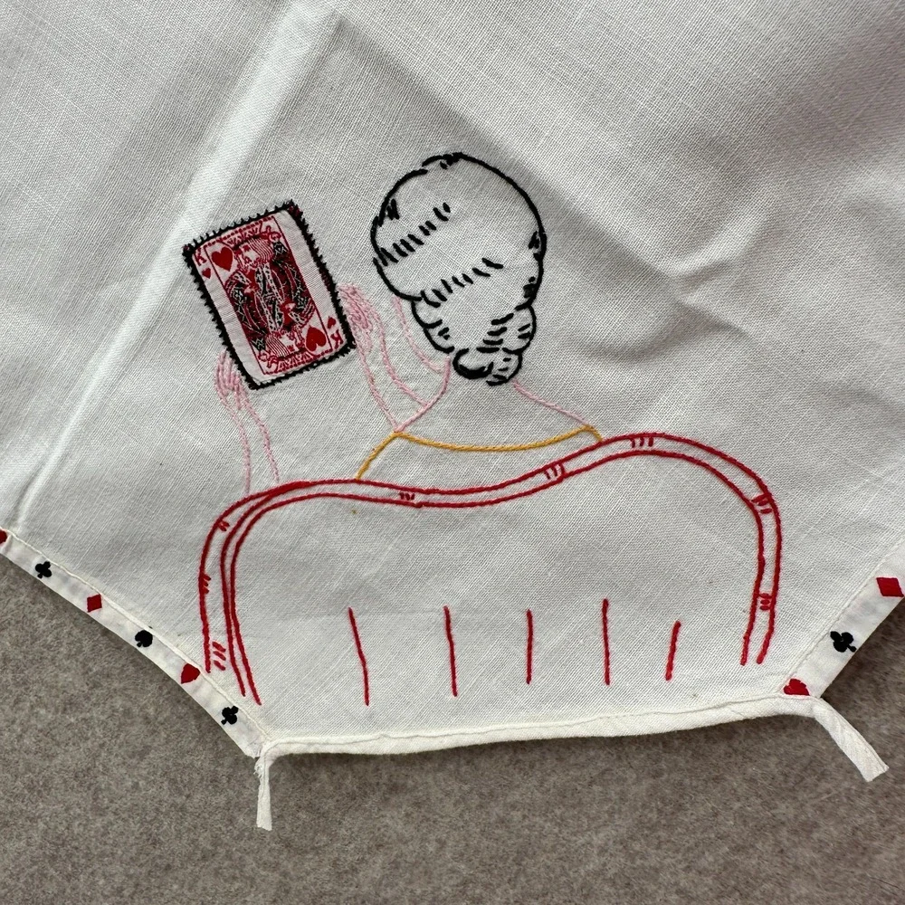 Vtg Embroidered Ladies Bridge Club Card Suits Card Table Tablecloth‎